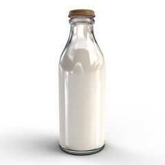 Fresh milk in a glass bottle mockup isolated on white background with clipping path