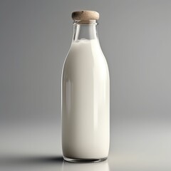 Fresh milk in a glass bottle mockup isolated on white background with clipping path