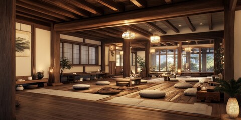 Fototapeta premium A spacious room with a rustic interior and natural daylight