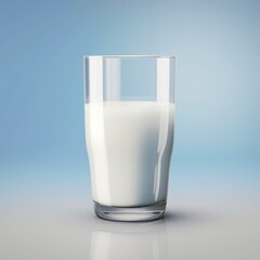 The glass of milk on wooden table. Glass of fresh white milk on blue background in the kitchen. Vertical image.