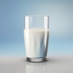 The glass of milk on wooden table. Glass of fresh white milk on blue background in the kitchen. Vertical image.