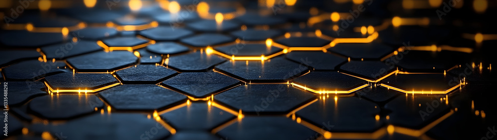 Aufkleber black and gold hexagon background pattern with multiple hexagons and photo elements