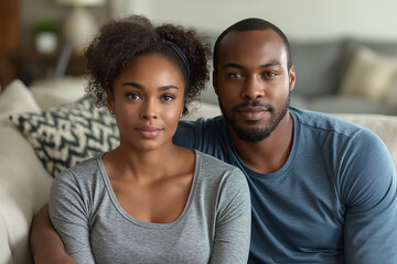Obraz premium A man and a woman are sitting on a couch