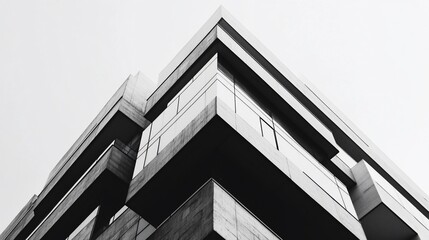 Obraz premium Architectural Monochrome View of a Modern Concrete Building Exterior with Glass Facade