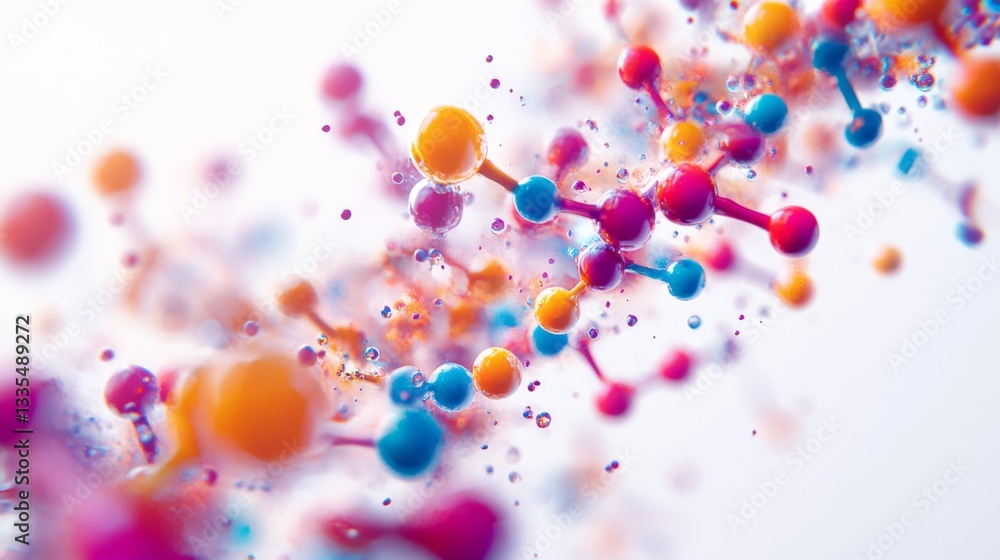 Poster exploring quantum biology molecular models advanced labs digital art futuristic environment scientif