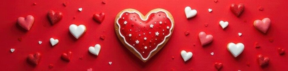 Empty red white gingerbread heart, studio shot , studio, photography, image