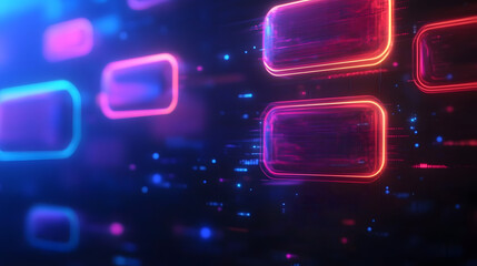 Floating message bubbles create a vibrant chat interface with glowing text notifications in a digital environment. Generative AI