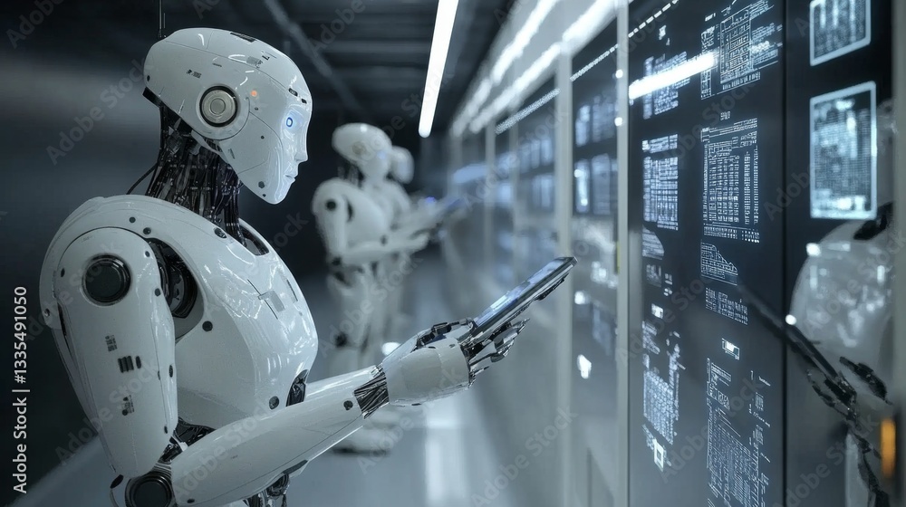 Poster futuristic warehouse automation aerial insights into robot and iot integration revolutionizing opera