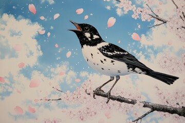 Fototapeta premium Melody in the Cherry Blossoms, Birds singing