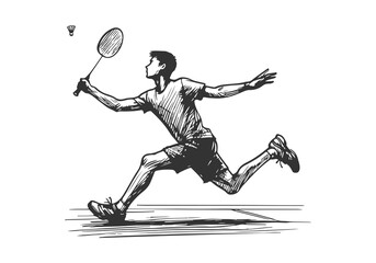 Badminton Player hand drawn sketch vector illustration