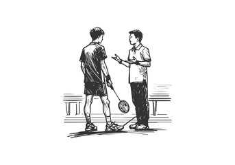 Badminton Player hand drawn sketch vector illustration