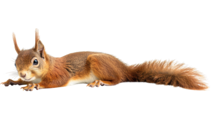 Red squirrel in a sitting position on a white background isolated