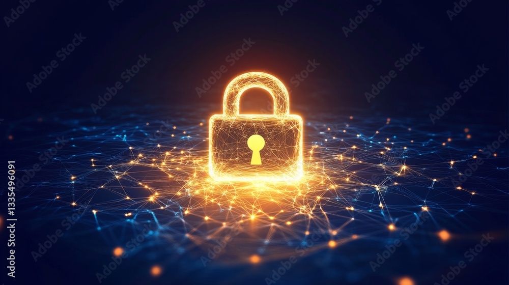 Poster securing connections glowing padlock symbol over network digital realm gigapixel art virtual environ