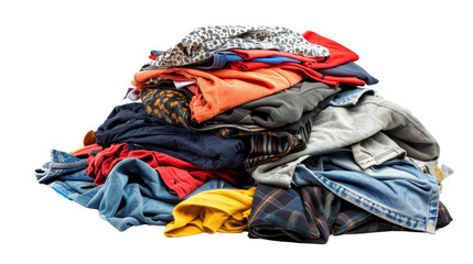 Pile of clothes creating a large mound of unwashed laundry on transparent background