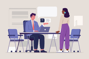 Business Meeting and Job Interview - Vector Illustration
