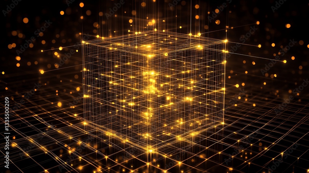Aufkleber abstract golden cube network digital art background technology innovation futuristic grid structure 