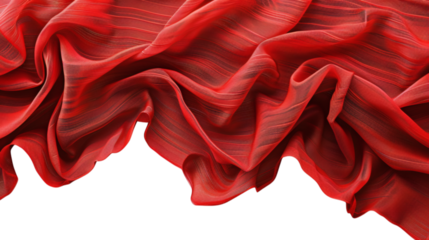 Red theater curtain with detailed fabric folds isolated on a white background