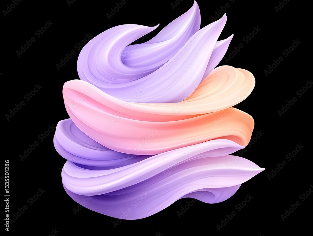 Poster abstract swirl of pastel colors creating a dynamic and fluid shape on a black background