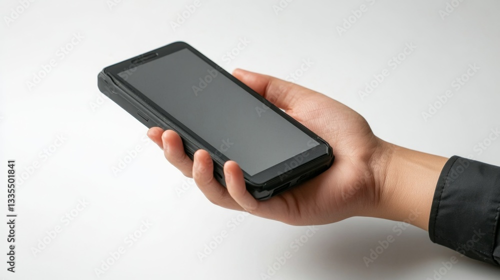 Poster gripping innovation modern smartphone in hand urban setting high-resolution image dynamic perspectiv