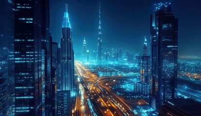 Fototapeta premium Night Cityscapes: Illuminating Urban Architecture and Skylines at Night with Stunning Visuals