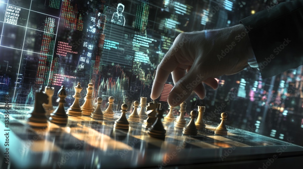 Poster strategic chess move chessboard gigapixel image indoor setting close-up view calculated gesture