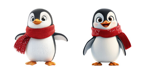 Fototapeta premium Cute Animated Penguins Wearing Red Scarves in Playful Poses