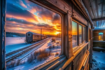 Obraz premium Vintage Russian Train Sleep Wagon Interior - Double Exposure Photography