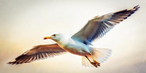 Obraz premium Vintage Seagull in Flight: Isolated Bird Photography