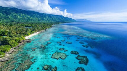 Soaring over a luminous coral reef tropical waters gigapixel photography underwater paradise aerial view vibrant marine life
