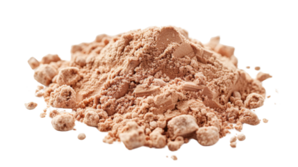 Pile of chocolate protein powder on transparent background