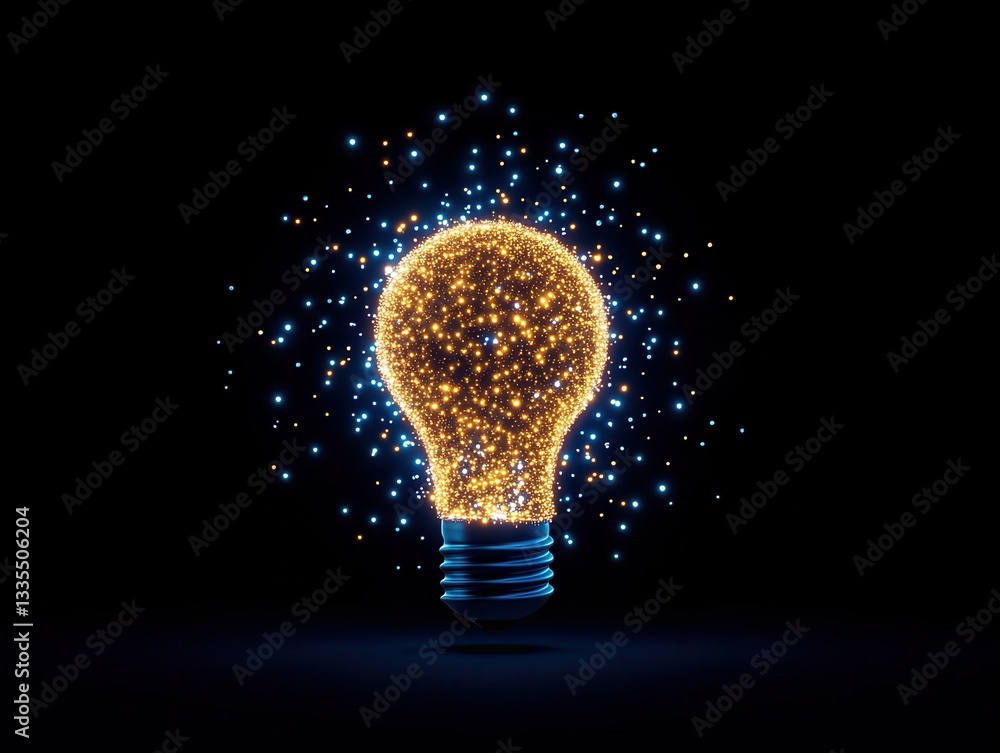 Aufkleber illuminated light bulb surrounded by glowing particles in a dark setting