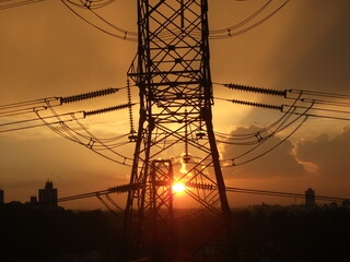 power lines at sunset
