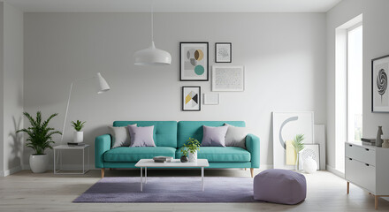 Elegant Living Room with Soft Colors and Artistic Touches