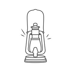 Vintage kerosene lantern vector illustration. Minimalist black line art of classic oil lamp with simple design. Perfect for outdoor, camping, travel, and retro-themed projects.