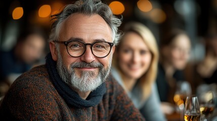 Smiling man with glasses at a restaurant