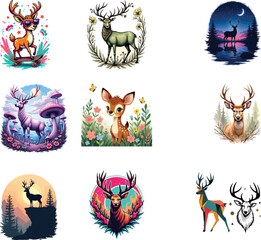Deer and Stag-Themed Artistic Illustrations
