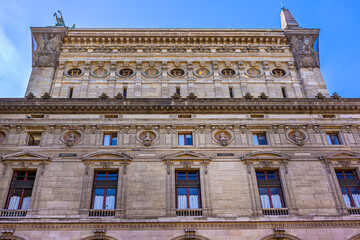 Architectural fragments of neo-baroque Garnier Palace (or Opera National de Paris). Paris, France.