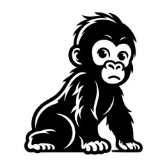 Baby Gorilla Silhouette Cute Primate Illustration