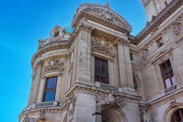Architectural fragments of neo-baroque Garnier Palace (or Opera National de Paris). Paris, France.
