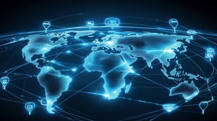 Establishing a high-tech global distribution network worldwide gigapixel illustration digital environment aerial view advanced technology