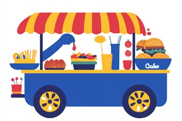 Colorful Food Cart with Fresh Snacks and Drinks Perfect for Festivals and Events