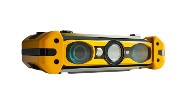 
High-Tech Industrial 3D Vision Camera with Dual Sensors and LiDAR Technology for Precision Scanning and Object Detection in Robotics, Automation, and Engineering Applications, Isolated on White

