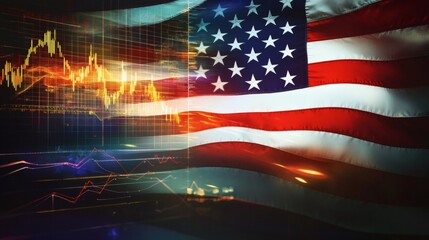 American flag with stock market data layered abstractly together