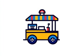 Colorful Food Cart Illustration with Striped Canopy and Wheels for Street Vendor Design