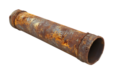 Rusty metal pipe isolated on white background. Corroded industrial pipeline with aged texture, perfect for construction, engineering, plumbing, and industrial-themed design, repair, and infrastructure