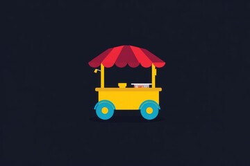 Obraz premium Colorful Food Cart with Red Canopy on Dark Background Perfect for Market Festival or Event I