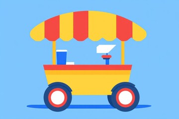 Colorful Food Cart with Striped Canopy and Wheels for Festive Events