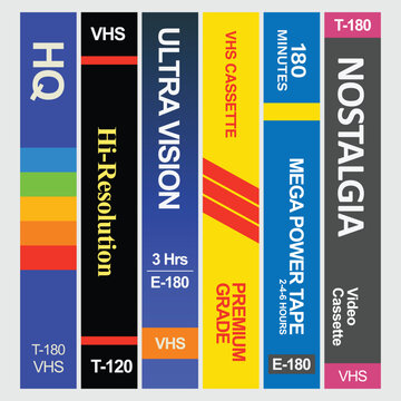 five retro vhs cassette covers side view combo 90s 80s memories nostalgia