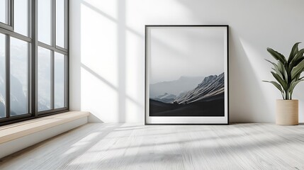 Serene Mountain Landscape Print in Minimalist Interior