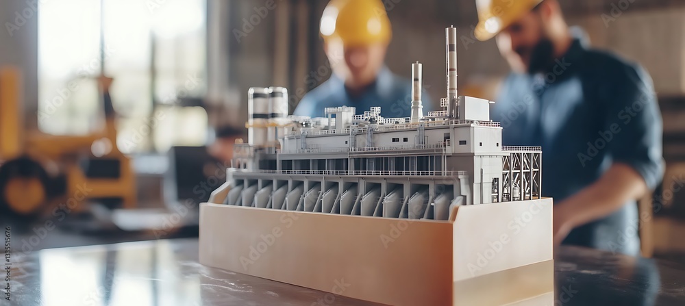 Aufkleber office display of hydro power dam model emphasizing sustainable energy and environmental responsibil